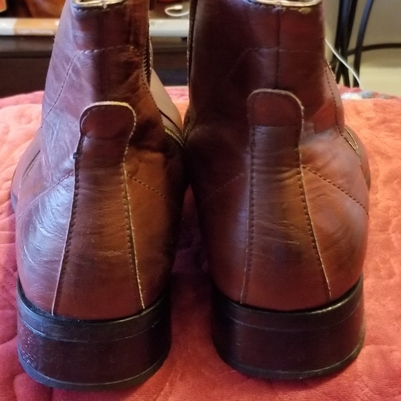 Burgundy Round Toe Ankle High Riding Boots - Picture 3 of 7